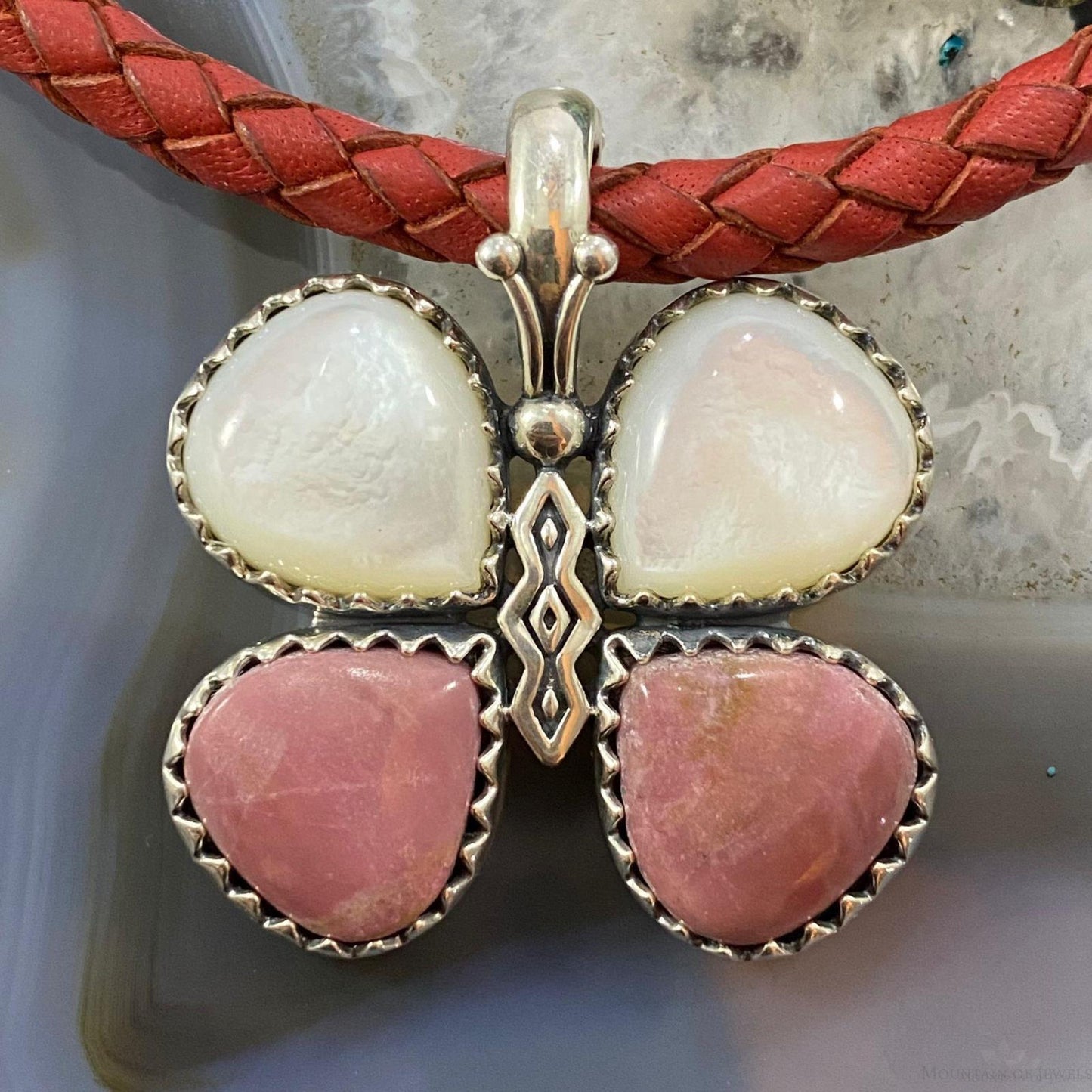 Carolyn Pollack Southwestern Style Sterling Silver Mother of Pearl & Rhodonite Pendant For Women