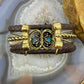 Carolyn Pollack Sterling Silver & Brass 4 Turquoise Dk Brown Leather Decorated Bracelet