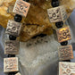 Vintage Native American Sterling Silver 13 Stamped Cube Beads on 20" Onyx Bead Necklace