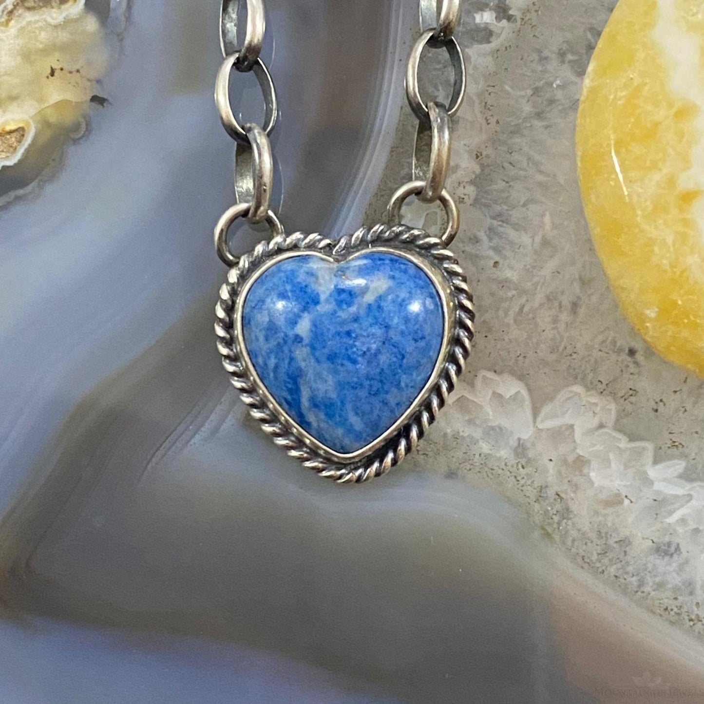 Native American Sterling Silver Denim Lapis Heart Pendant with 18" Chain