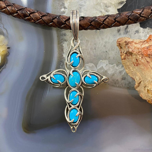 Carolyn Pollack Southwestern Style Sterling Silver Turquoise Decorated Cross Pendant For Women