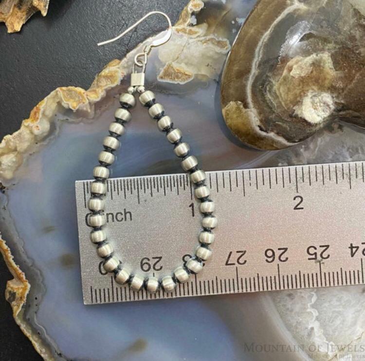Navajo Pearl Beads 4 mm Sterling Silver Hoop Dangle Earrings For Women