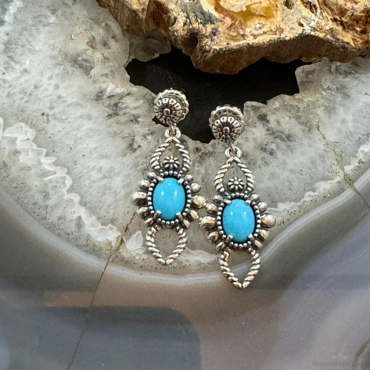 Carolyn Pollack Sterling Silver Oval Sleeping Beauty Turquoise Dangle Post Earrings For Women