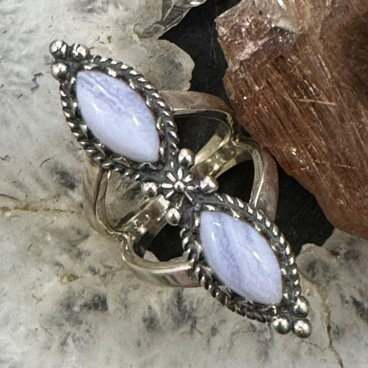 Carolyn Pollack Sterling Silver 2 Marquise Blue Lace Agate Ring For Women Size 6.25 For Women