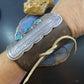 Antique Native American Silver, Leather & 3 Kingman Turquoise Ketoh Bow Guard