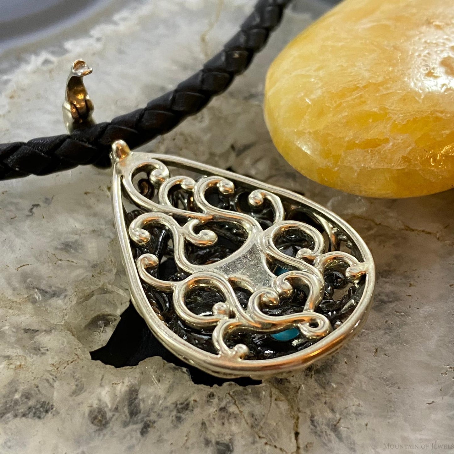 Carolyn Pollack Vintage Southwestern Style Sterling Silver 4 Turquoise Filigree Pendant  For Women