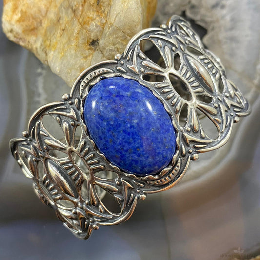 Carolyn Pollack Vintage Southwestern Style Sterling Silver Oval Denim Lapis Bracelet For Women