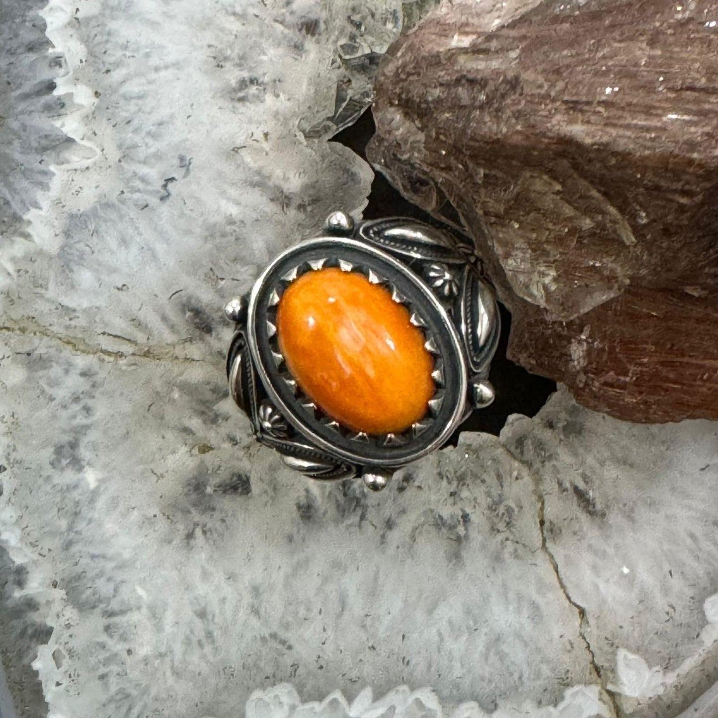 Carolyn Pollack Sterling Silver Oval Orange Spiny Oyster Decorated Dome Ring For Women