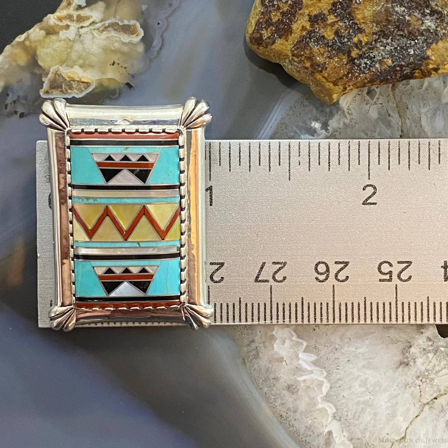 Carolyn Pollack Southwestern Style Sterling Silver Multistone Inlay Rug Pendant/Brooch For Women