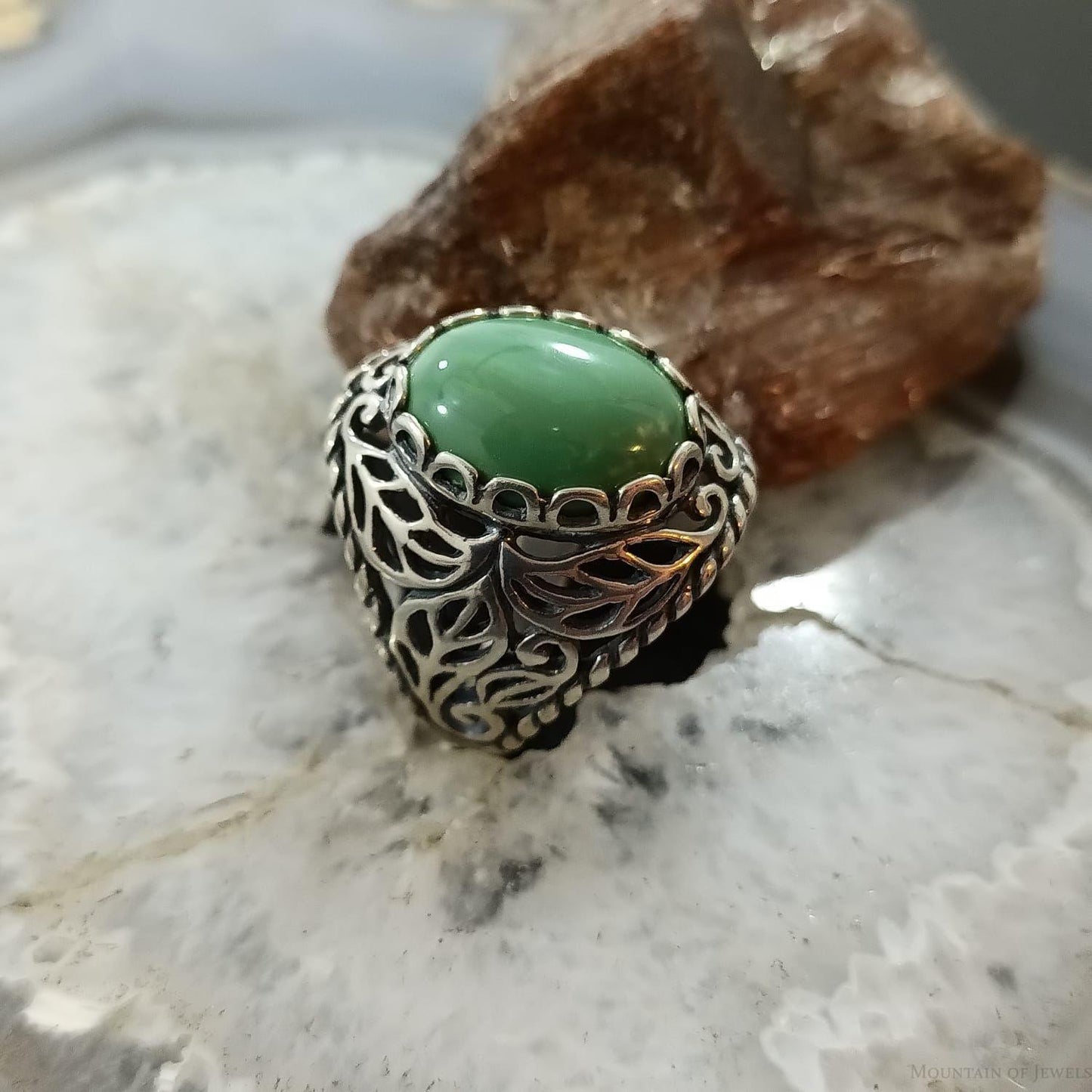 Carolyn Pollack Sterling Silver Oval Green Turquoise Decorated Ring Size 10.75 For Women