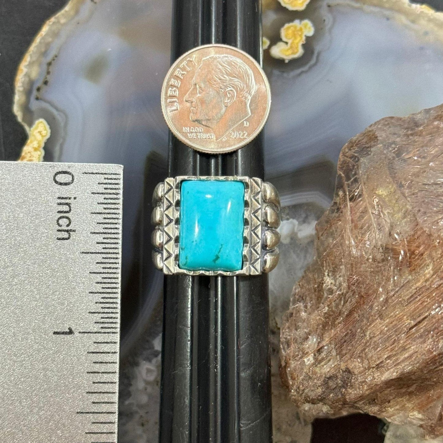 Carolyn Pollack Sterling Silver Rectangle Turquoise Decorated Ring For Women