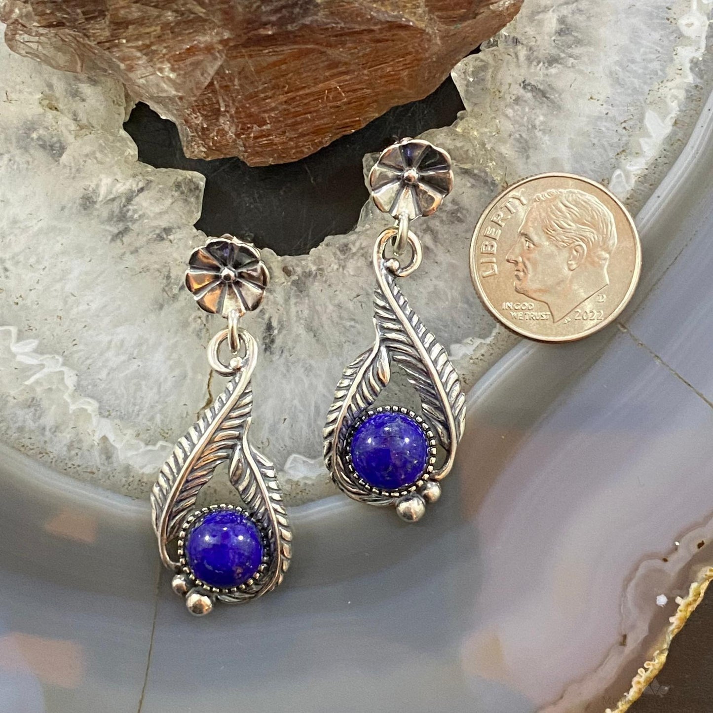 Carolyn Pollack Sterling Silver Round Sodalite Leaves &Flower Earrings For Women