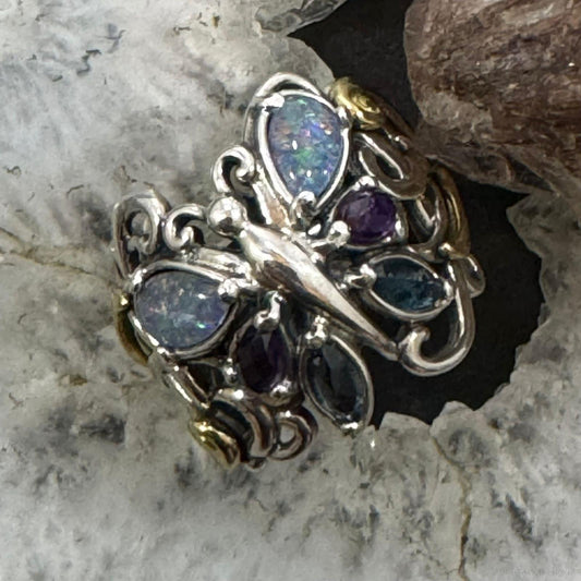 Carolyn Pollack Sterling Silver & Brass Multi Gemstone Butterfly Ring For Women