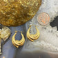 14K Yellow Gold Puff Decorated Hoop Earrings For Women