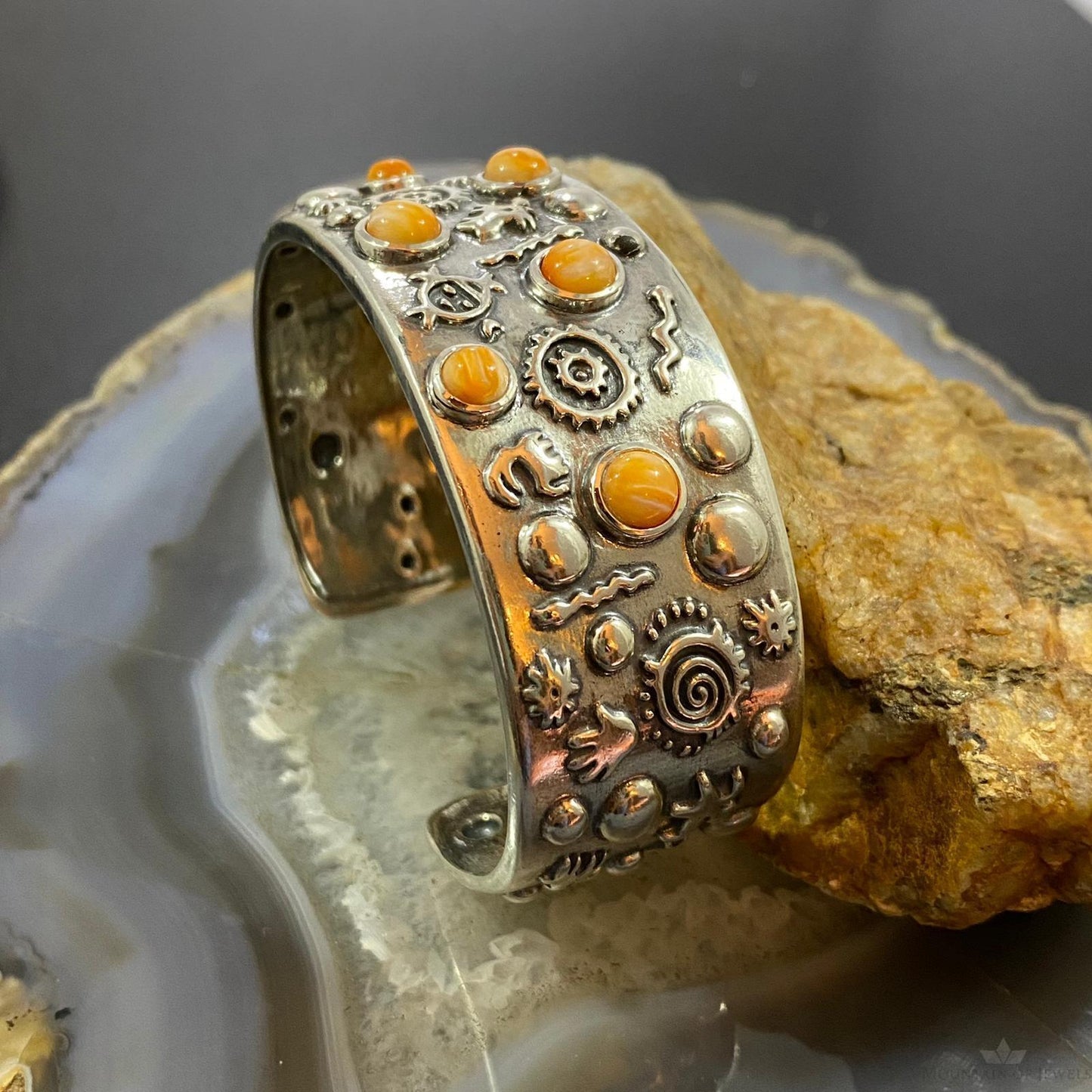 Carolyn Pollack Sterling 6 Orange Spiny Oyster Petroglyph Bracelet For Women