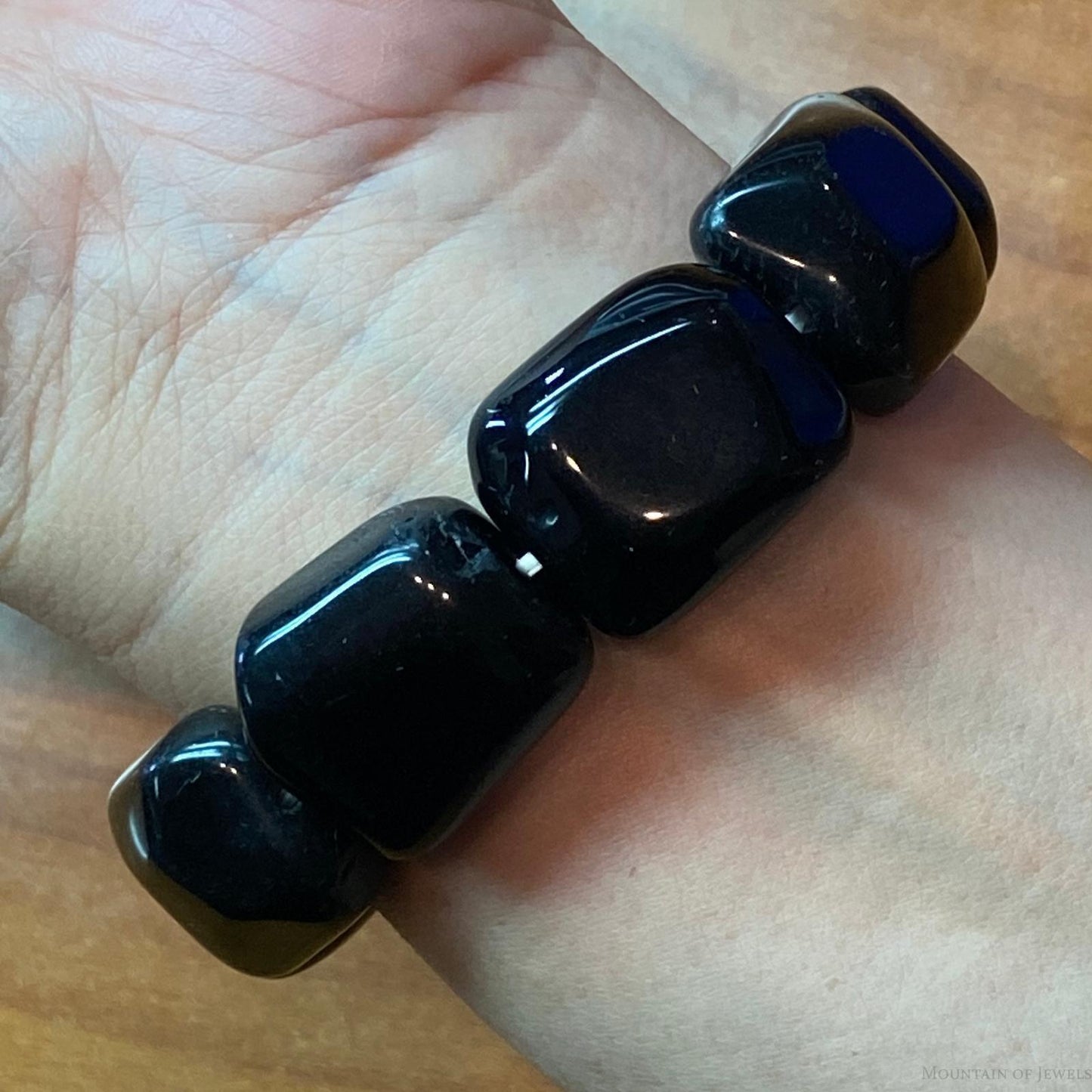 Carolyn Pollack Vintage 9 Chunky Black Onyx Beads Stretch Bracelet For Women