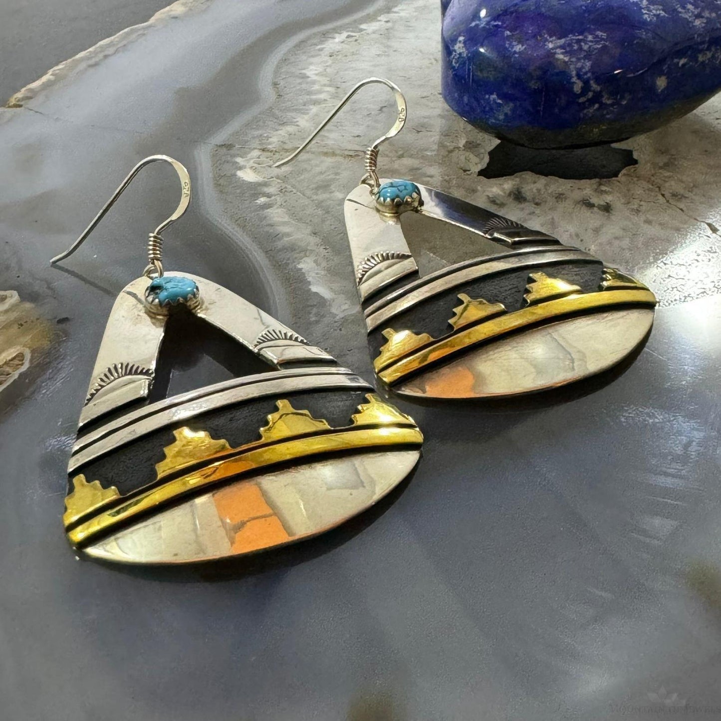 Tommy & Rosita Singer Sterling & Gold Filled  Overlay Kingman Turquoise Dangle Earrings For Women  #2