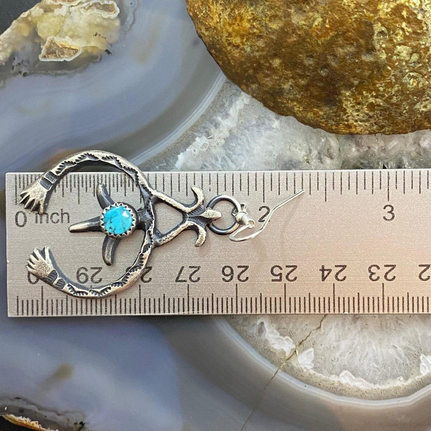 Kevin Billah Native American Sterling Silver Sandcast Turquoise Naja Dangle Earrings For Women #7