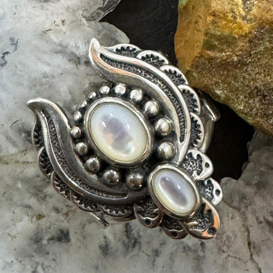 Carolyn Pollack Sterling Silver 2 Oval Moonstone Naja Style Decorated Ring For Women