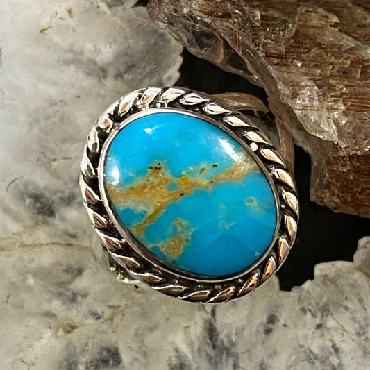 Native American Sterling Silver Oval Blue Ridge Turquoise Ring Size 6.25 For Women