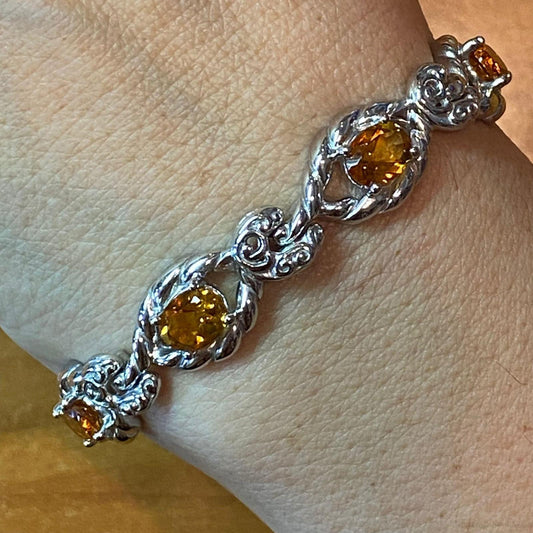 Carolyn Pollack Sterling Silver 6 Faceted Yellow Citrine Link Bracelet For Women