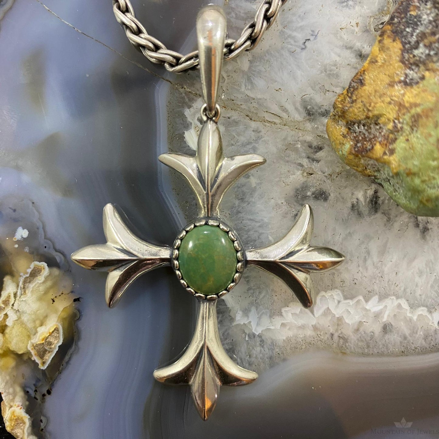 Carolyn Pollack Southwestern Style Sterling Silver Green Turquoise Cross Pendant For Women