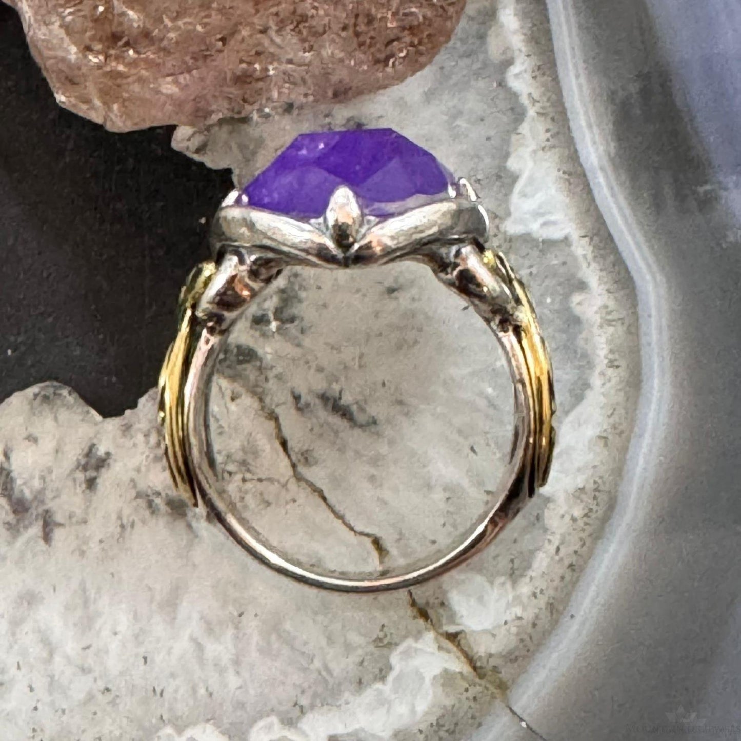 Carolyn Pollack Sterling Silver & Brass Oval Amethyst & Clear Quartz Doublet Ring Size 8