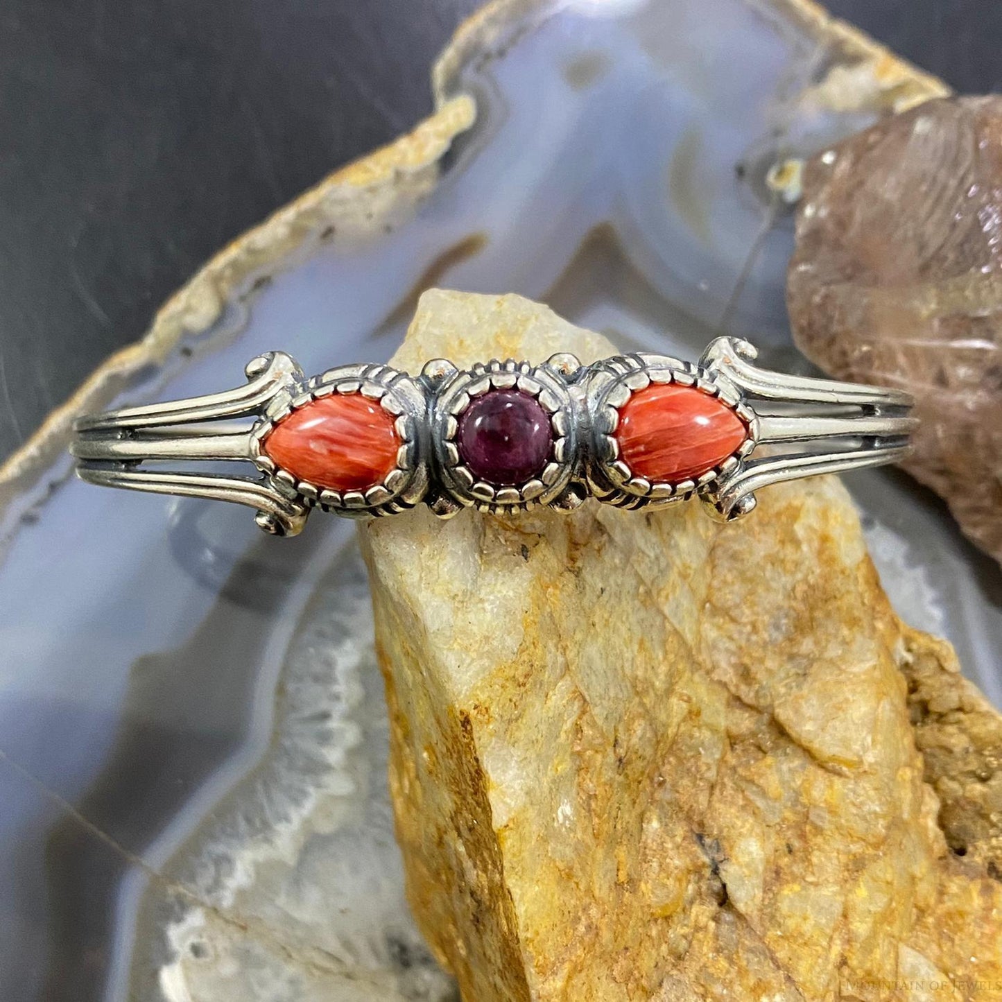 Carolyn Pollack Southwestern Style Sterling Silver Orange/Purple Spiny Oyster Bracelet For Women