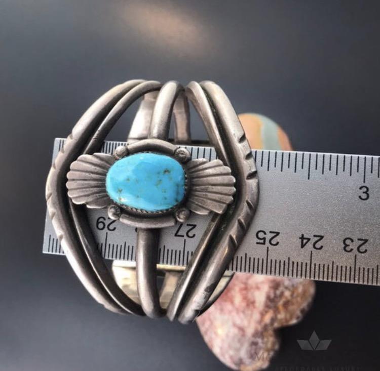 Native American Silver Heavy Turquoise Split Shank Bracelet Cuff For Women