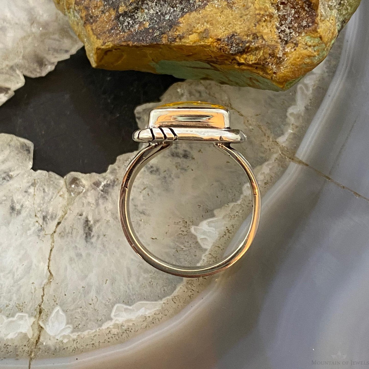 Native American Sterling Silver Bumblebee Jasper Mini Bar Ring Size 7.75 For Women