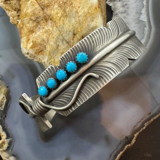 Chris Charley Native American Sterling Silver Turquoise & Feather Bracelet For Women