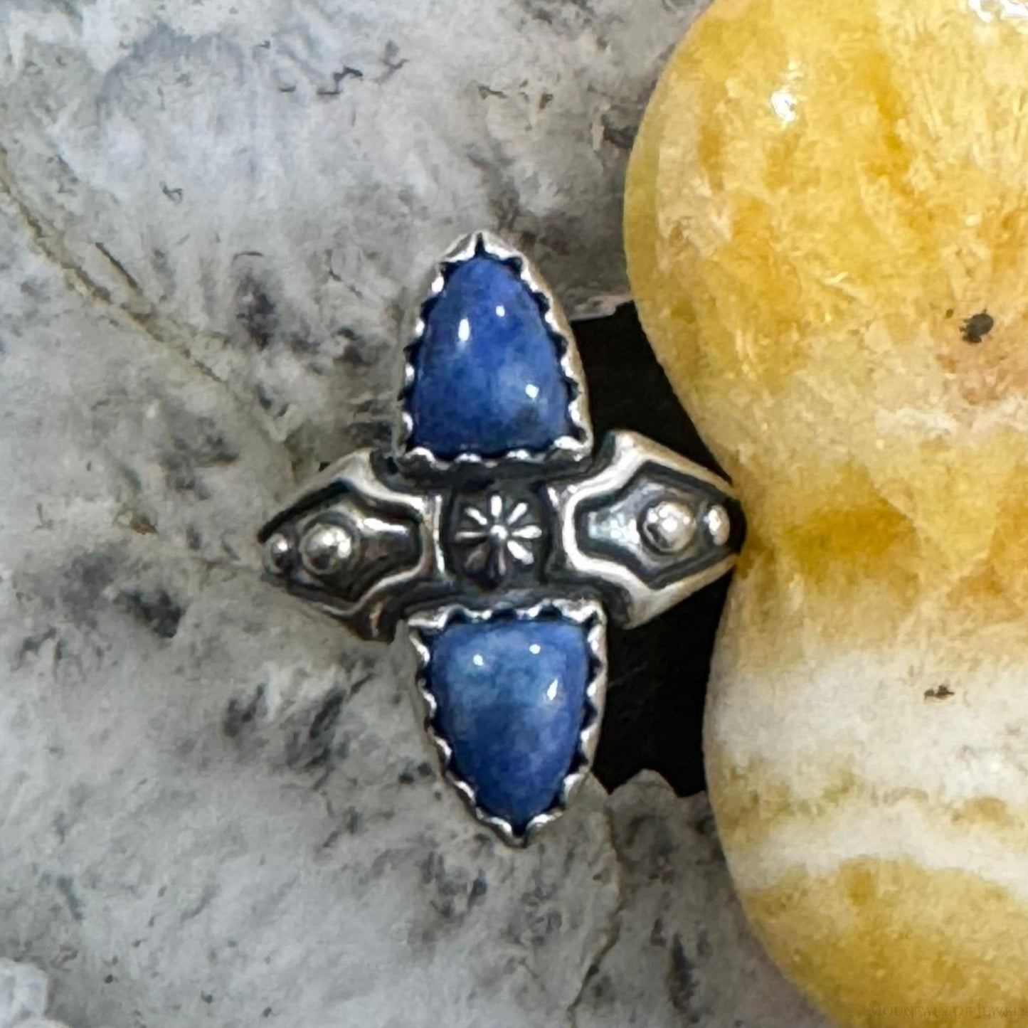 Carolyn Pollack Sterling Silver 2 Shield Denim Lapis Decorated Ring For Women