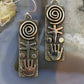 Alex Sanchez Native American Sterling Silver Rectangle Petroglyph Dangle Earrings For Women #6