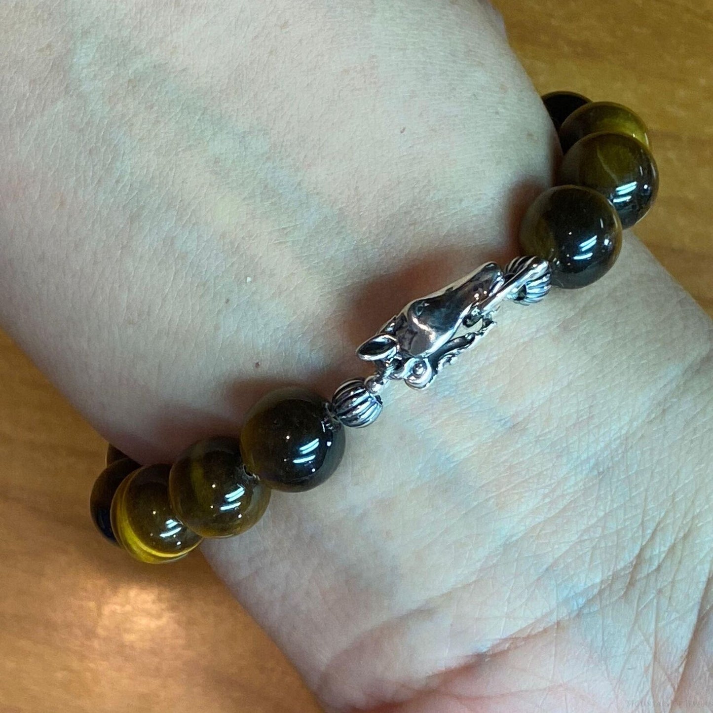 Carolyn Pollack Sterling Silver  Tiger Eye Double Spirit Animal Foldover Clasp Bracelet