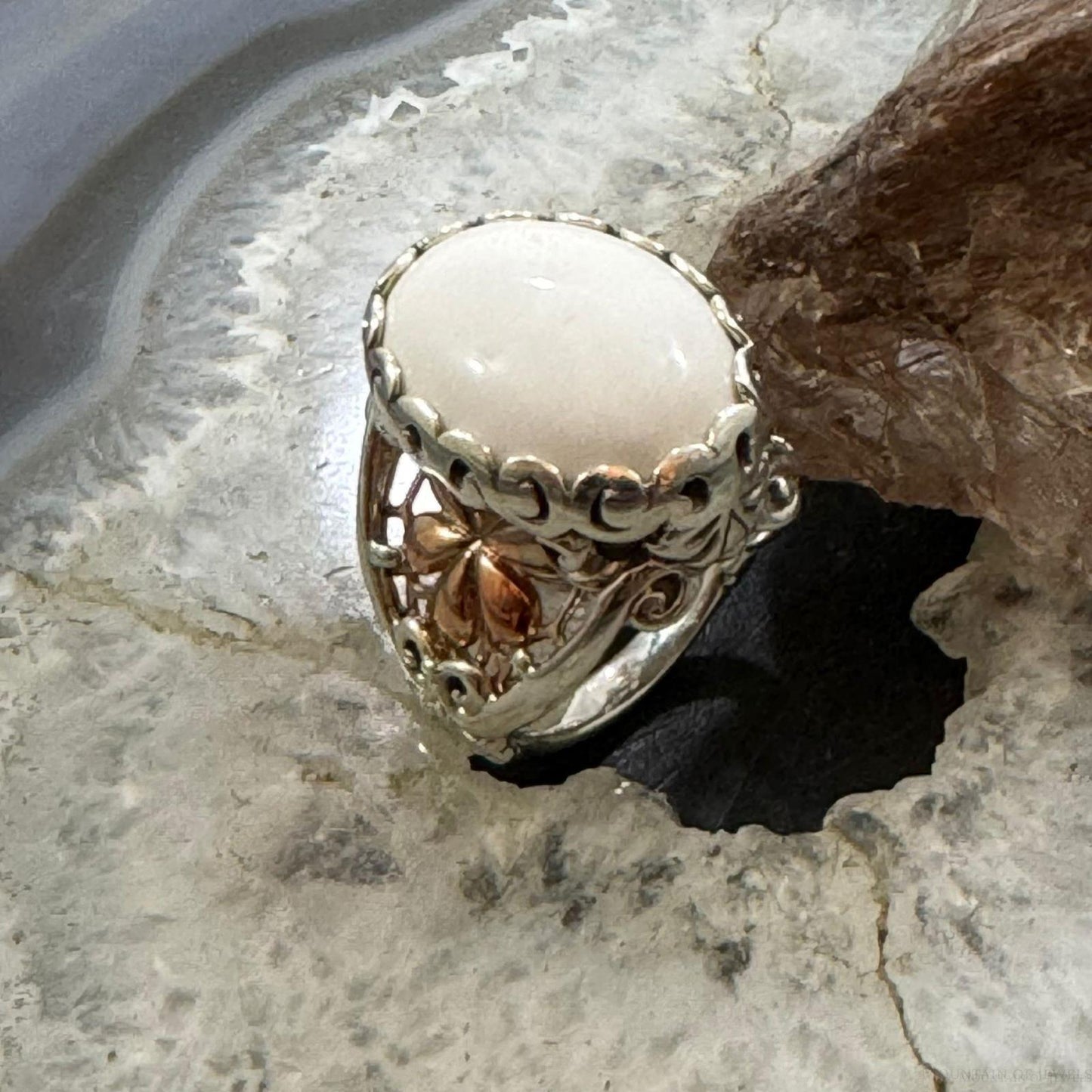 Carolyn Pollack Sterling Silver & Brass Oval White Jasper Decorated Ring For Women