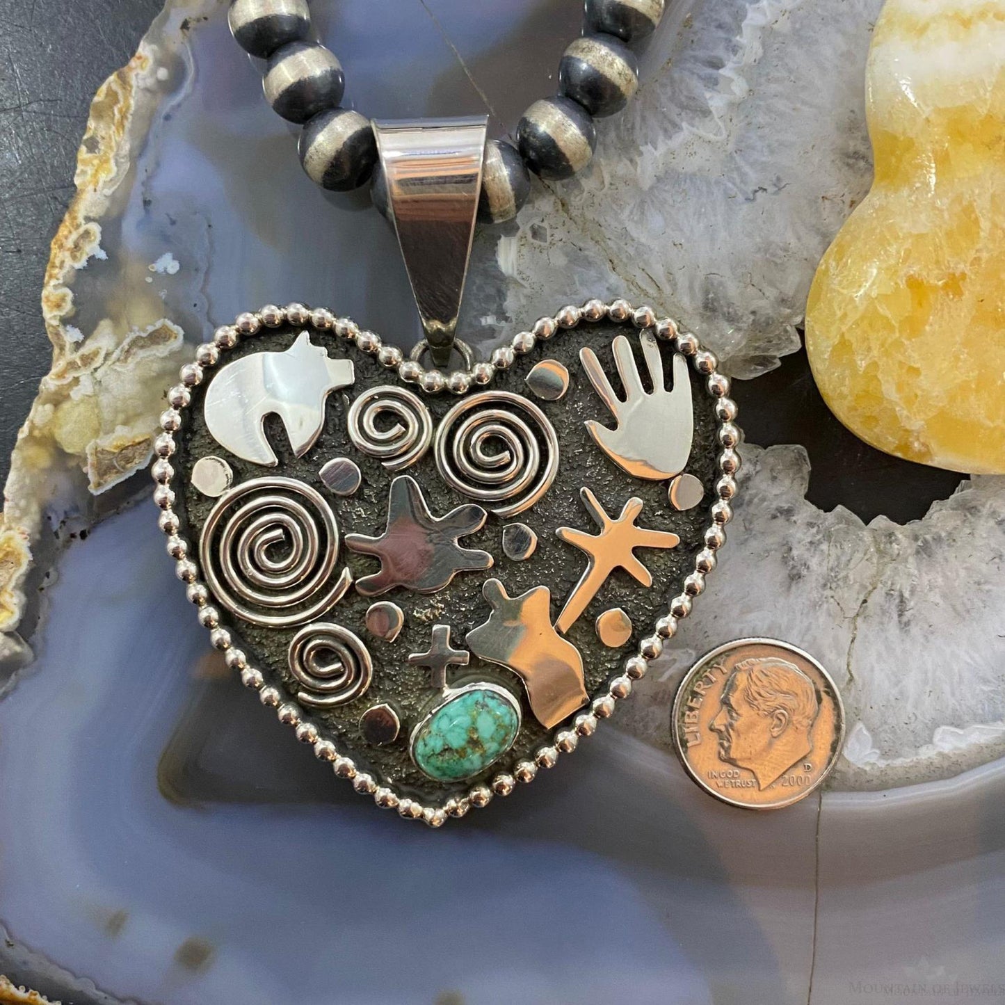 Alex Sanchez Sterling Silver Turquoise Petroglyph Heart Pendant For Women #2