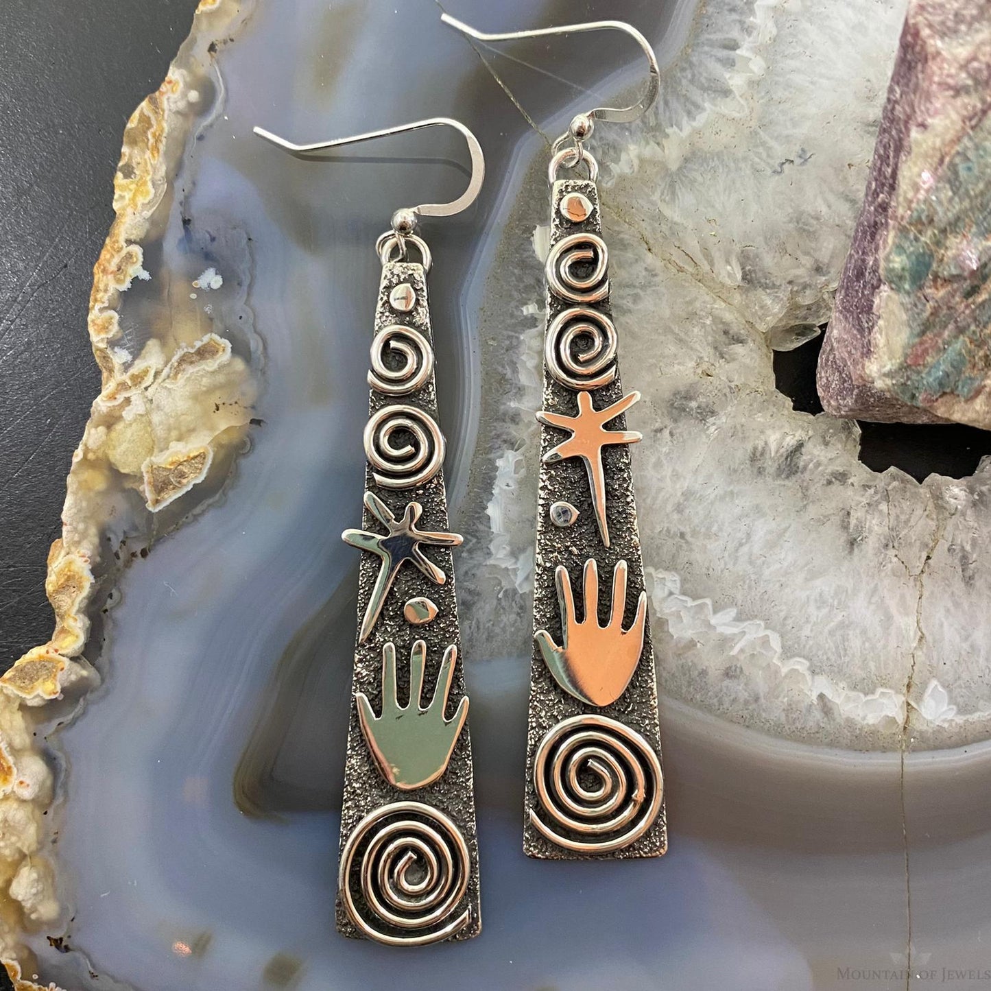 Alex Sanchez Native American Sterling Silver Tipi Petroglyph Dangle Earrings For Women #3
