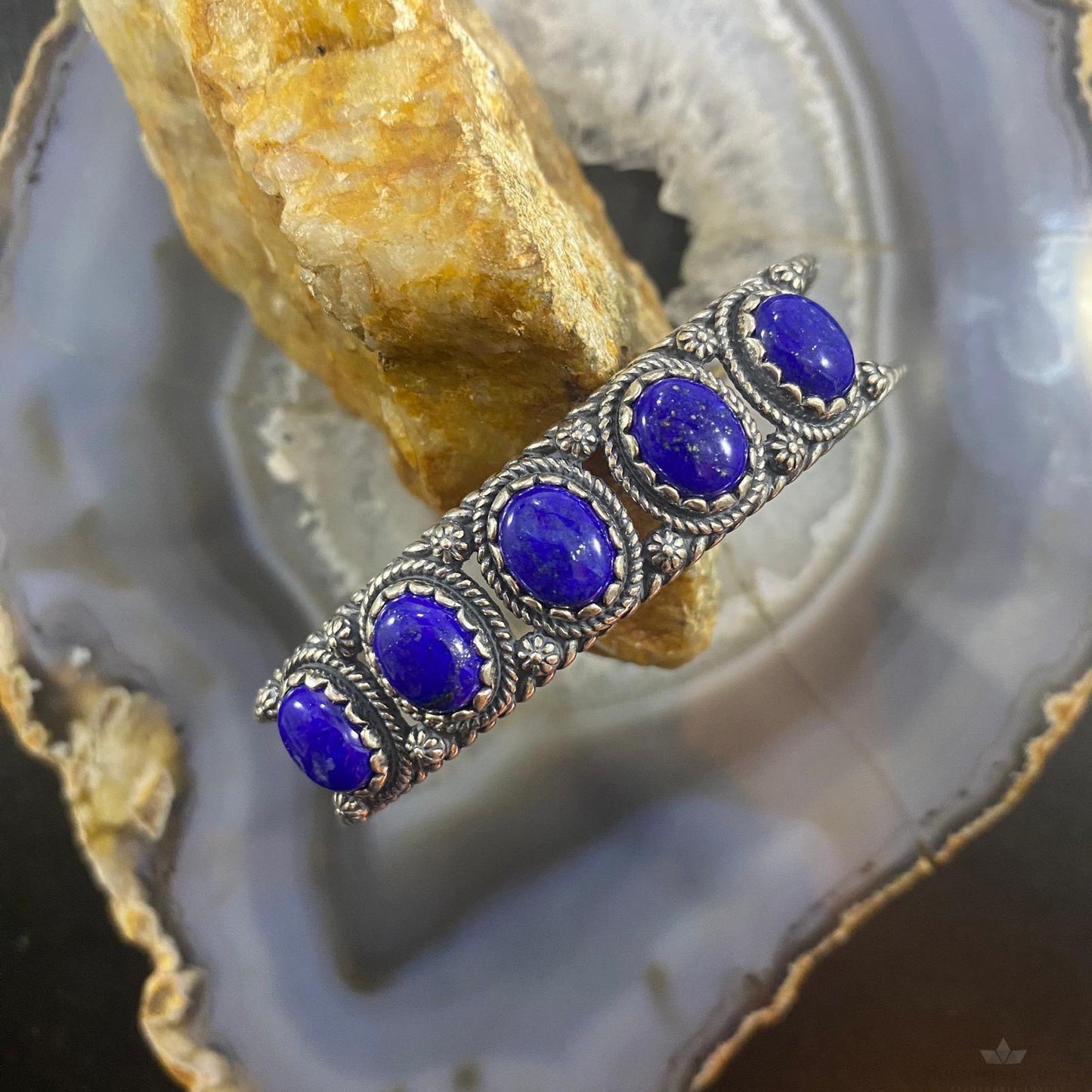 Carolyn Pollack Southwestern Style Sterling Silver Lapis Lazuli Row Bracelet For Women