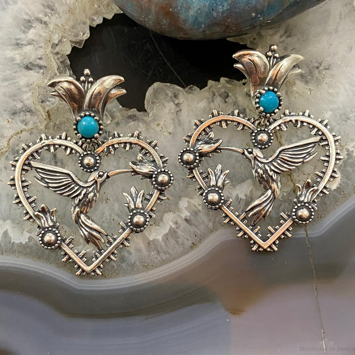 Fritz Casuse Southwestern Style Sterling Silver Hummingbird & Heart Earrings For Women