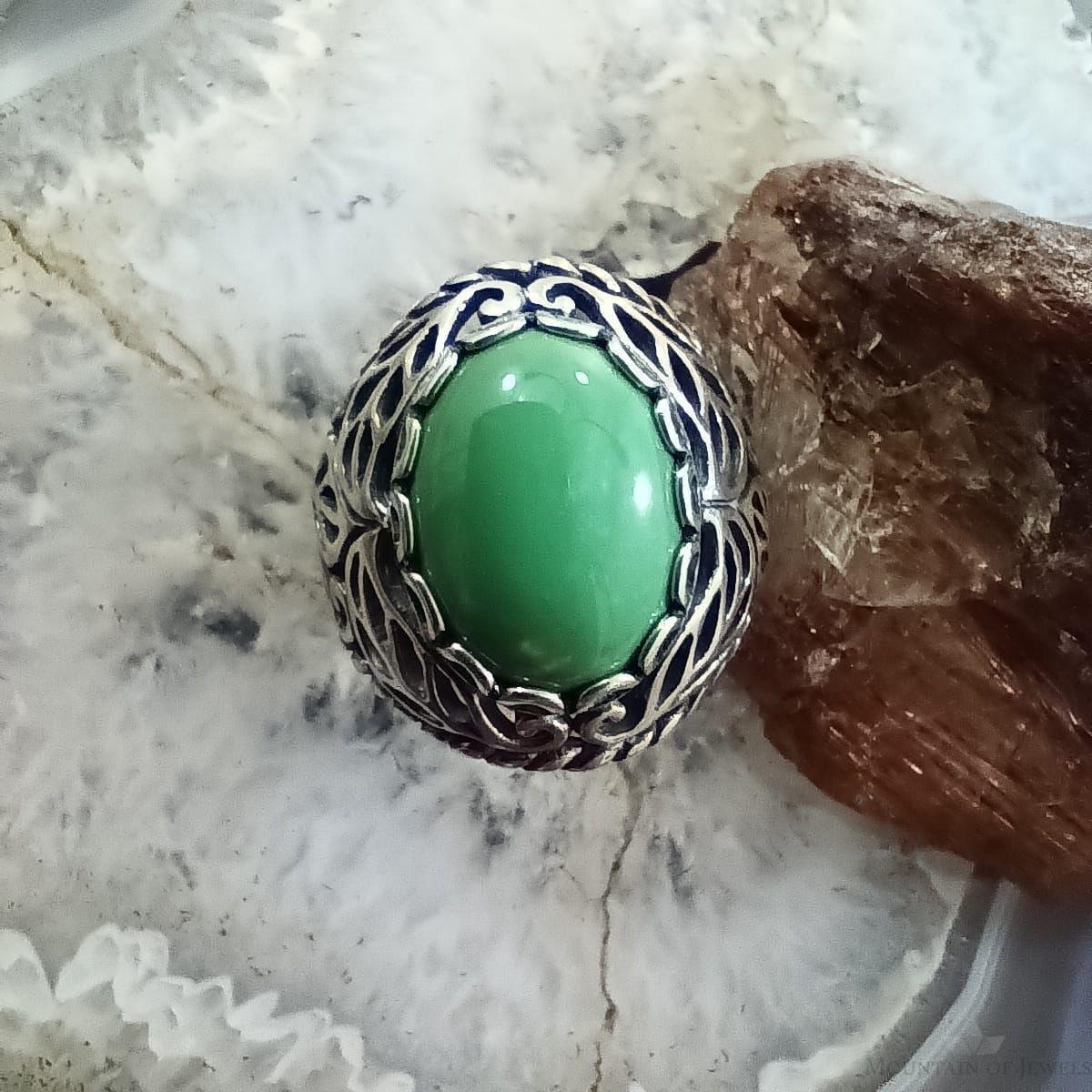 Carolyn Pollack Sterling Silver Oval Green Turquoise Decorated Ring Size 10.75 For Women