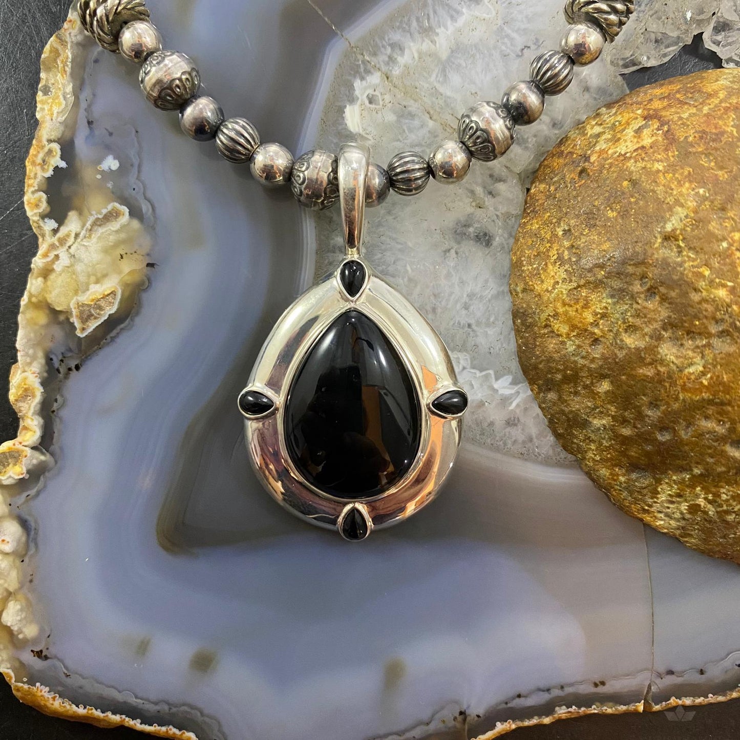 Carolyn Pollack Southwestern Style Sterling Silver Black Onyx Decorated Enhancer Pendant For Women