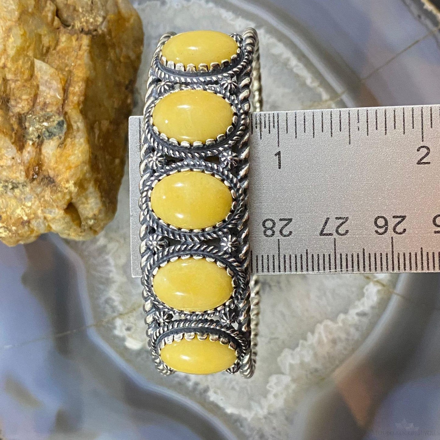 Carolyn Pollack Vintage Southwestern Style Sterling Silver Yellow Jasper Row Bracelet For Women