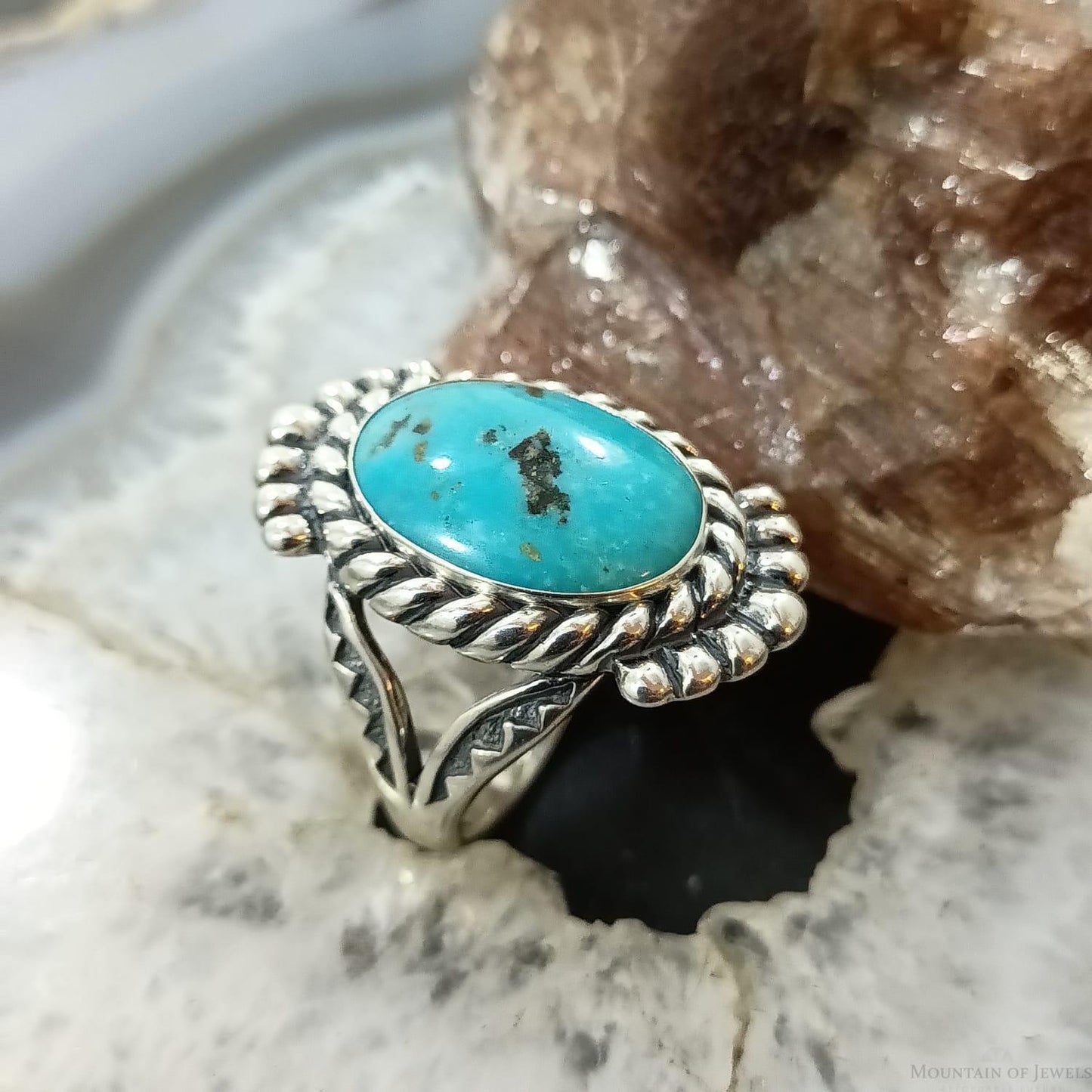 Carolyn Pollack Sterling Silver Oval Turquoise Decorated Ring Size 9.5 For Women