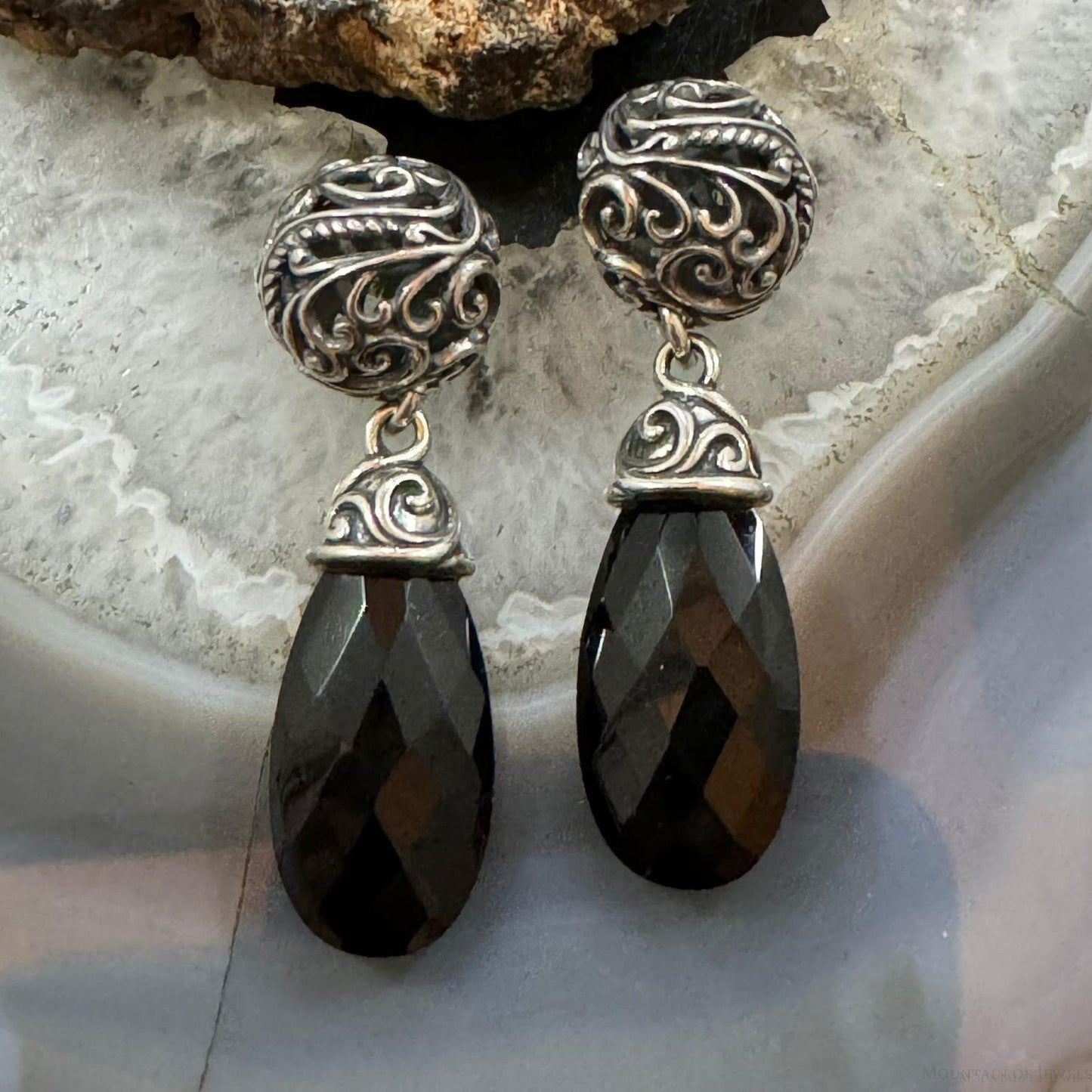 Carolyn Pollack Sterling Silver Faceted Onyx Teardrop Dangle Post Earrings For Women