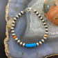 Navajo Pearl ,Turquoise & Spiny Oyster 6mm Beads Sterling Silver 8" Bangle