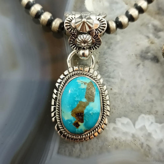 Native American Sterling Silver Natural Turquoise Decorated Pendant For Women