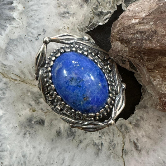 Carolyn Pollack Sterling Silver Large Oval Denim Lapis Decorated Ring For Women