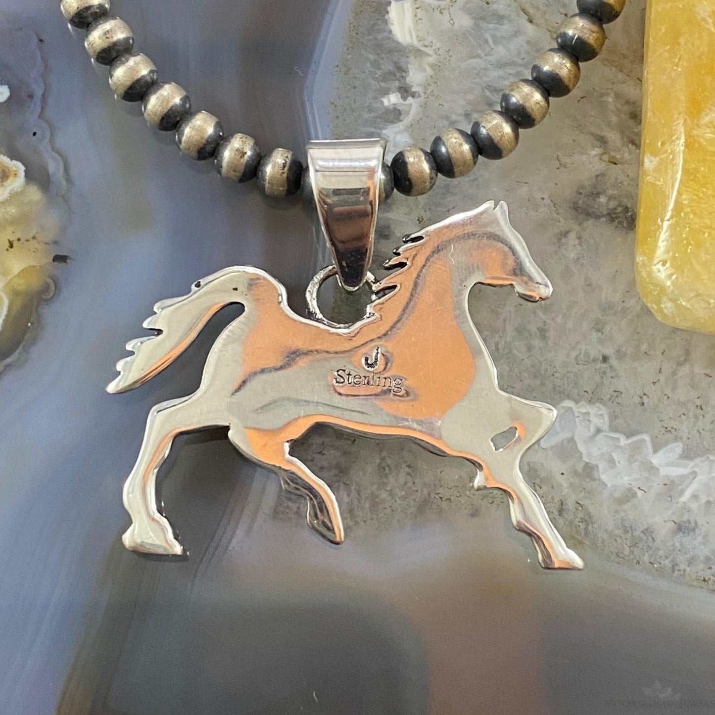 Native American Sterling Silver Turquoise Inlay Horse Pendant For Women
