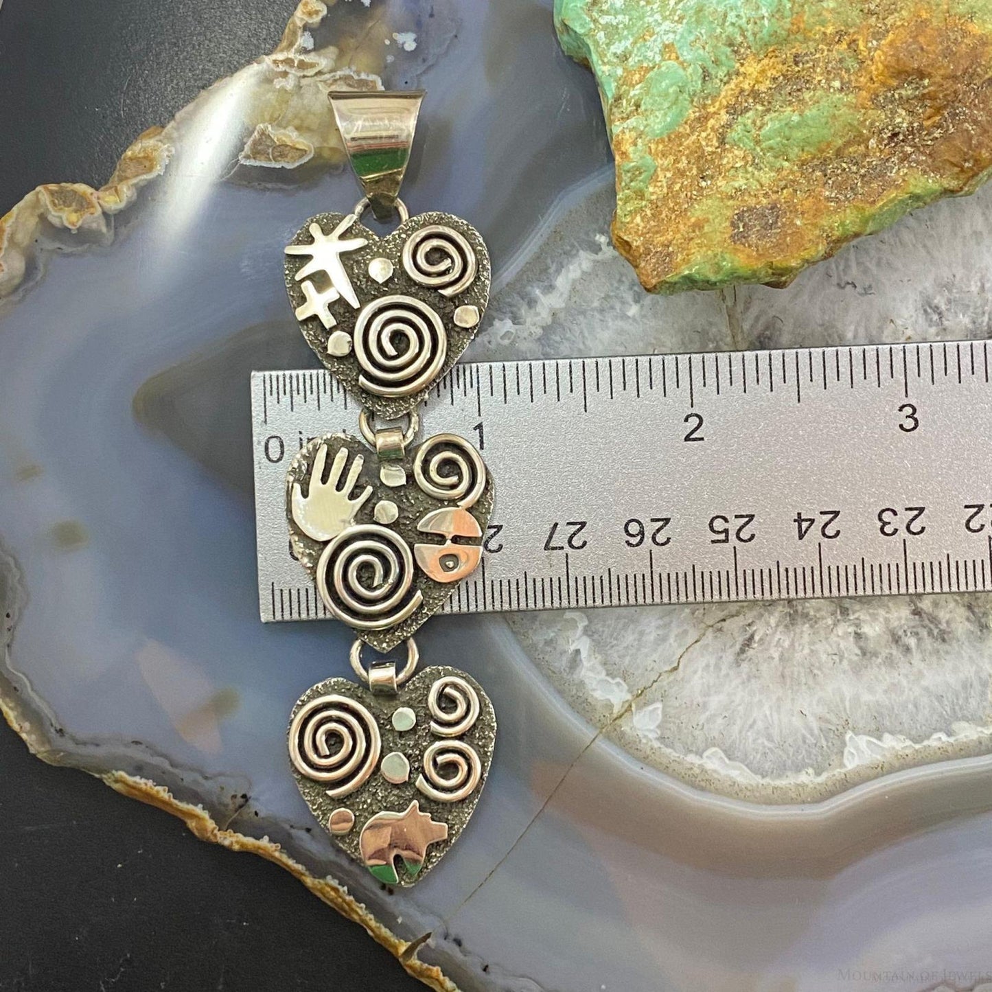 Alex Sanchez Native American Sterling Silver Petroglyph Triple Heart Pendant For Women #5