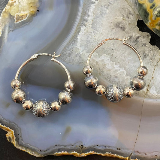 Carolyn Pollack Sterling Silver Hoop With 7 Sterling Beads Earrings For Women